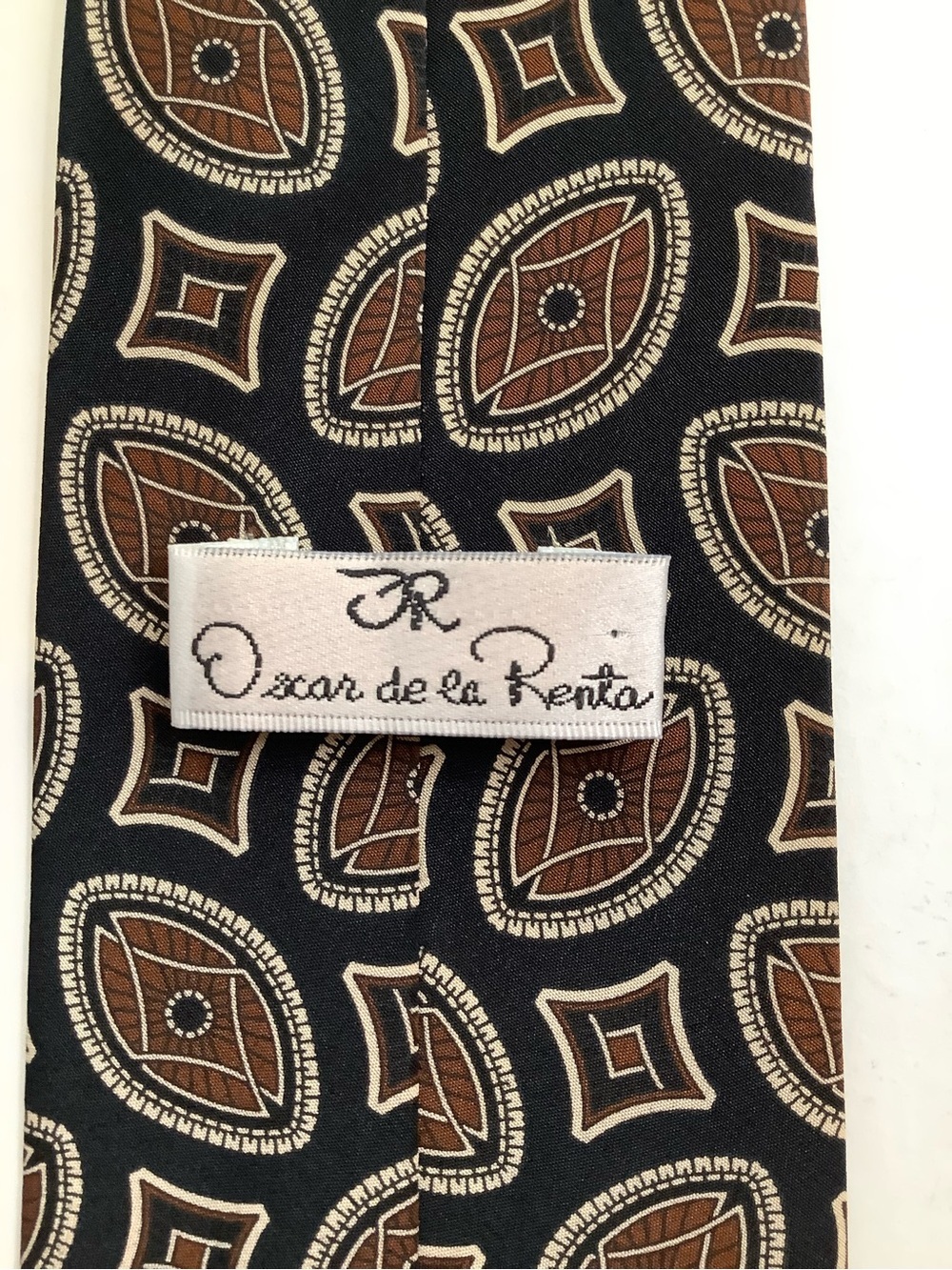 Oscar de la Renta Men's Silk Tie Black Brown Geometric Necktie Classic - Picture 2 of 8